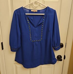 Pomelo Royal Blue Stud-Trim V-Neck Tunic